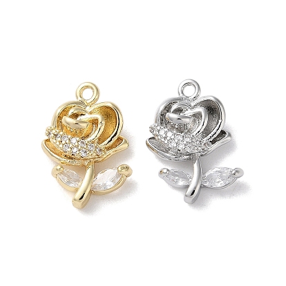 Латунные микропаве прозрачные подвески с фианитом, без кадмия, без никеля и без свинца, роза