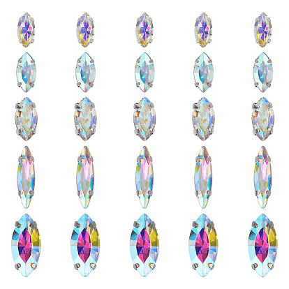 Sew on Rhinestone, Glass Rhinestone, with Platinum Tone Brass Prong Settings, Garments Accessories, Faceted, Horse Eye