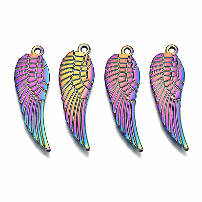 Rainbow Color Alloy Pendants, Cadmium Free & Lead Free, Wing