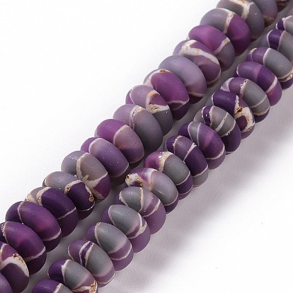 Handmade Polyester Clay Beads Strand, with Gold Foil, Abacus
