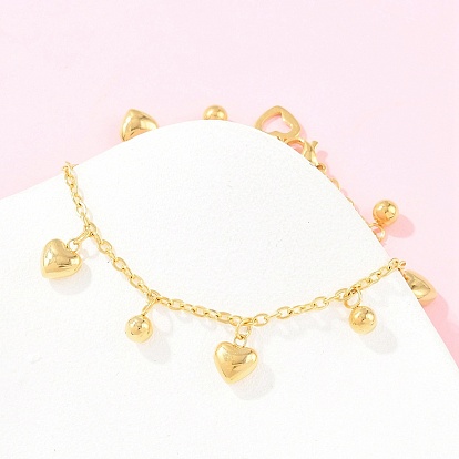 304 из нержавеющей стали шарм браслеты, сердце, с 201 стальными бусинами, ионное покрытие (ip)