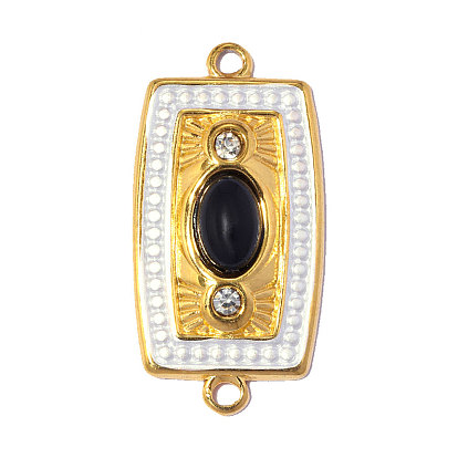 304 Подвеска-коннектор из нержавеющей стали с инкрустацией черным ониксом, прямоугольные, с эмалью и горный хрусталь, окрашенная и подогревом, ионное покрытие (ip), долговечный позолоченный шарм
