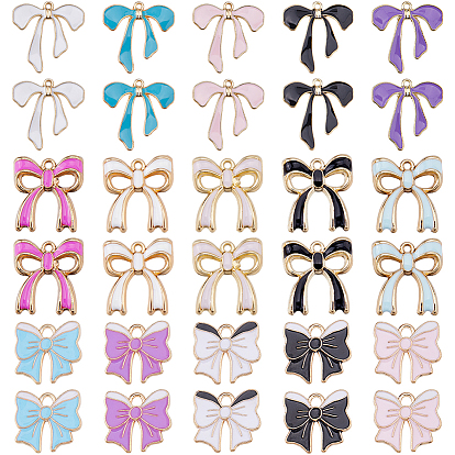 30 шт. 15 стили подвески-бантики из сплава с эмалью, золотые