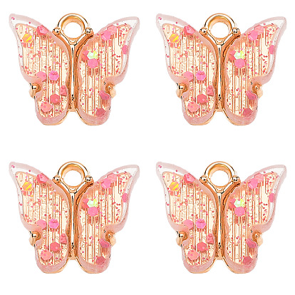 Transparent Acrylic Charms, with Golden Tone Alloy Findings and Sequins, Butterfly Charm