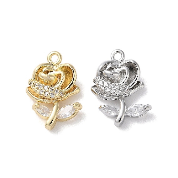 Латунные микропаве прозрачные подвески с фианитом, без кадмия, без никеля и без свинца, роза