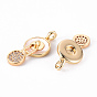 Brass Micro Pave Clear Cubic Zirconia Pendants, with Natural Shell, Nickel Free, Flat Round with Safety Pins