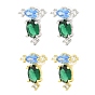 Oval Brass Stud Earrings, with Cubic Zirconia, Long-Lasting Plated, Lead Free & Cadmium Free
