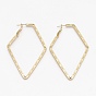 Brass Hoop Earrings, Long-Lasting Plated, Textured, Rhombus