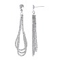 Brass Micro Pave Clear Cubic Zirconia Chain Stud Earring Findings, for Half Drilled Beads, Nickel Free, Teardrop