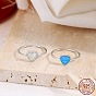 925 Sterling Silver Open Finger Rings, with Opal for Women, Heart Cuff Ring, Real Platinum Plated