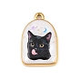 Printed 304 Stainless Steel Pendants, Arch with Cat Shape Charms, Black