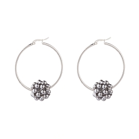 Grandes créoles à perles boule, boucles d'oreilles en verre pour femmes