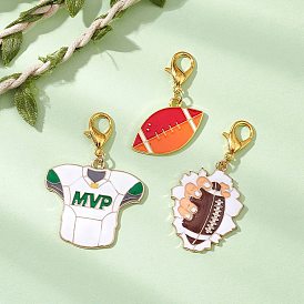 3 шт 3 стили регби тема сплав эмаль подвески украшения, с цинковым сплавом застежками омаров коготь