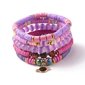 Ensembles de bracelets extensibles de perles heishi en pierre de lave naturelle et en argile polymère, bracelets empilables à breloque terre pour femme