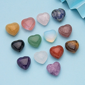 Natural & Synthetic Gemstone Heart Sculpture Display Decorations, for Home Office Desk