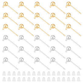 60шт 2 стиль латунный шарообразный гвоздик для серьги с горизонтальными петлями, Фурнитура для сережек-пусетов со штифтами из нержавеющей стали, 100 гайки ушные пластиковые
