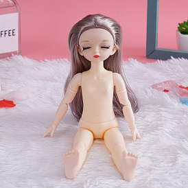 Plastic Girl Action Figure Body, with Long Sstraight Hair Style Head, for BJD Doll Accessories Marking