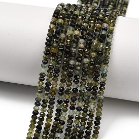 Бусы из натурального зеленого турмалина, граненые, рондель