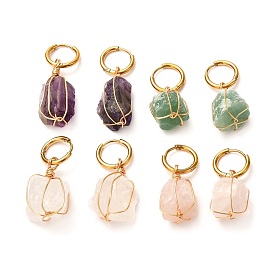 Boucles d'oreilles pendantes en pierres précieuses naturelles enveloppées de fil de cuivre pour femmes, 304 Huggie inoxydable en acier boucles d'oreilles