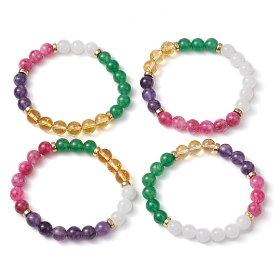 4Pcs 4 Styles Natural Gemstone Beads Stretch Bracelets Sets, CCB Plastic Beads Bracelets for Women