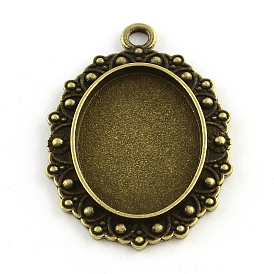 Tibetan Style Oval Alloy Pendant Cabochon Settings, Cadmium Free & Lead Free, Tray: 25x18mm, 39x27x2.5mm, Hole: 3mm, about 202pcs/1000g