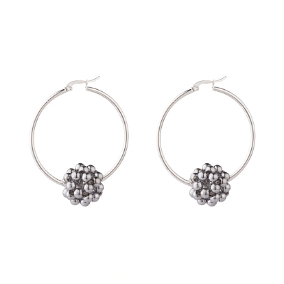 Grandes créoles à perles boule, boucles d'oreilles en verre pour femmes