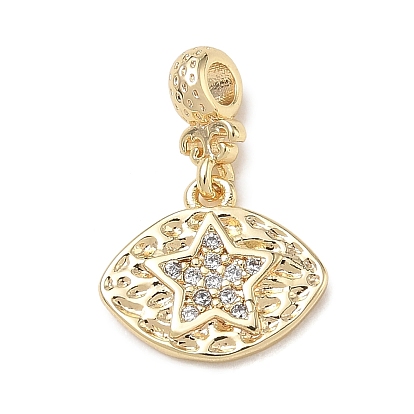 Brass Micro Pave Clear Cubic Zirconia Dangle Beads, Eye with Star