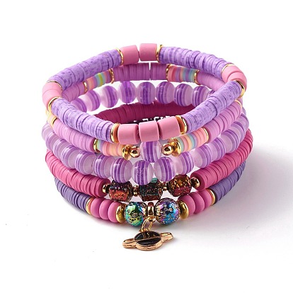 Ensembles de bracelets extensibles de perles heishi en pierre de lave naturelle et en argile polymère, bracelets empilables à breloque terre pour femme