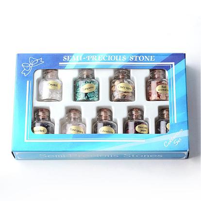 Glass Wishing Bottle Pendants, with Natural & Synthetic  Mixed Stone Chip Beads