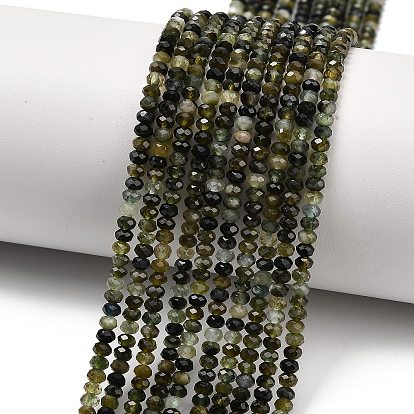 Бусы из натурального зеленого турмалина, граненые, рондель