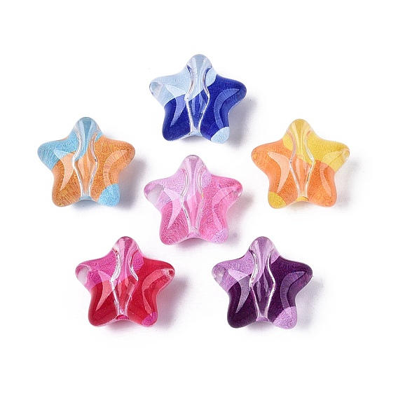 Printed Transparent Acrylic Beads, Star, Two Tone