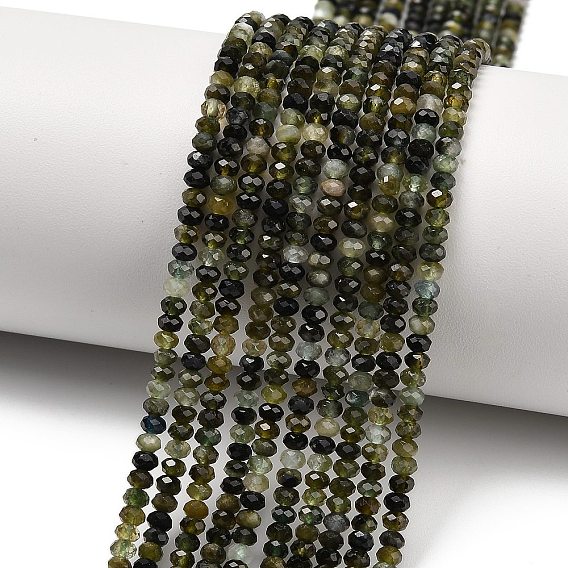 Бусы из натурального зеленого турмалина, граненые, рондель