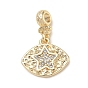 Brass Micro Pave Clear Cubic Zirconia Dangle Beads, Eye with Star