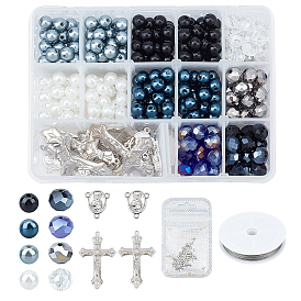 CHGCRAFT DIY Necklace Making Kits, 420Pcs Glass & ABS Plastic & Brass Beads, 16Pcs Alloy Links and Brass Pendants, Tiger Tail Wire