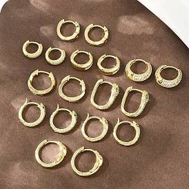 Brass Micro Pave Cubic Zirconia Hoop Earrings, Round/Oval/Snake