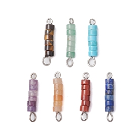 7Pcs 7 Styles Chakra Natural Mixed Gemstone Disc Beaded Connector Charms, Column Links with Alloy Loops, Mixed Dyed and Undyed