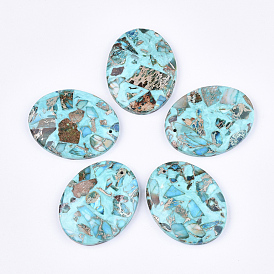 Assembled Synthetic Imperial Jasper and Turquoise Pendants, Dyed, Oval