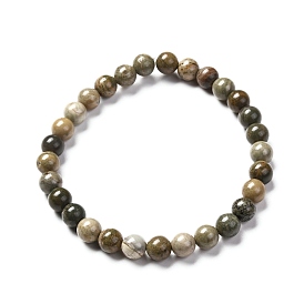 Natural Silver Leaf Jasper Round Beads Stretch Bracelet for Men Women