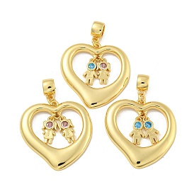 Brass Micro Pave Cubic Zirconia Pendants, Real 18k Gold Plated, Heart with Childen