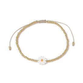 Bracelets de perles tressées en coquillage naturel et graines de verre, bracelet en nylon réglable