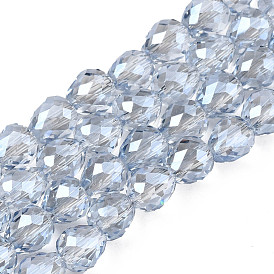 Electroplate Transparent Glass Beads Strands, Pearl Luster Plated, Faceted, Strawberry