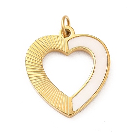 Natural Shell Pendants, Heart Charms with Ion Plating(IP) 304 Stainless Steel Findings, with Jump Rings