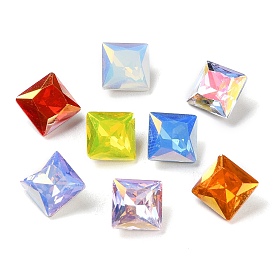 K9 GLass Rhinestone Cabochons, Faceted, Pointed Back & Back Plated, Square