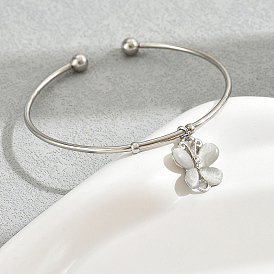 Fashionable Butterfly Alloy with Synthetic Cat Eye Stone Charm Bangles, Cuff Bangles for Women