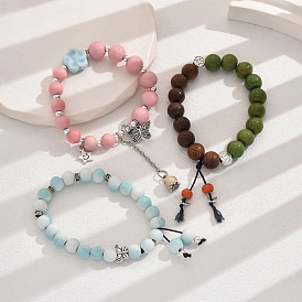 Cute Ceramic Bead Bracelet with Adjustable Colorful Beads for Women