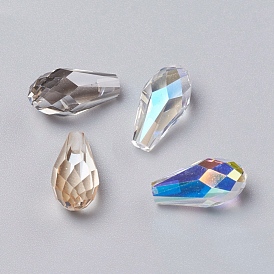 Glass Rhinestone Beads, Half Drilled, Faceted, Teardrop