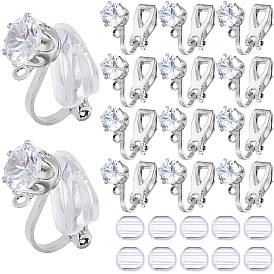 32 латунные серьги-клипсы, с прозрачным фианитом, петлями и силиконовыми клипсами на подушечках.