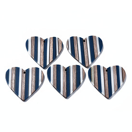Stripe Resin & Walnut Wood Pendants, Heart