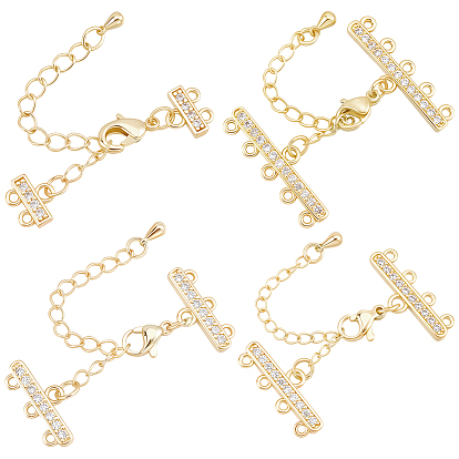 4 piezas 4 estilos extremos de latón con micro pavé de circonita cúbica transparente con cadenas, con cierres de mosquetón y extensión de cadena trenzada