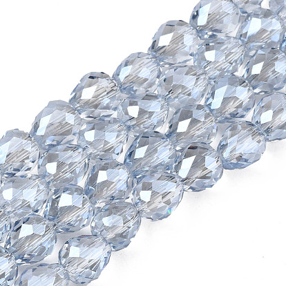 Electroplate Transparent Glass Beads Strands, Pearl Luster Plated, Faceted, Strawberry